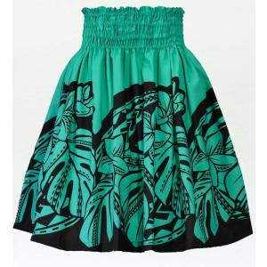 フラダンス パウスカート シングル73cm丈 グリーン×ブラック