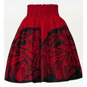 フラダンス パウスカート シングル78cm丈 レッド×ブラック