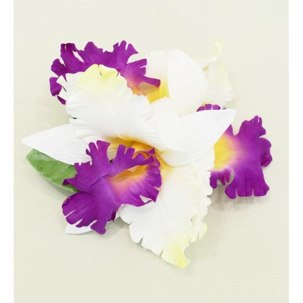 フラダンス ヘアクリップ オーキッド ホワイト×パープル 2749whpu