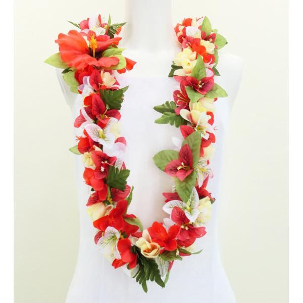 ハワイアンレイ ブーゲンビリア&amp;ハイビスカス レッド&amp;ホワイト 2958