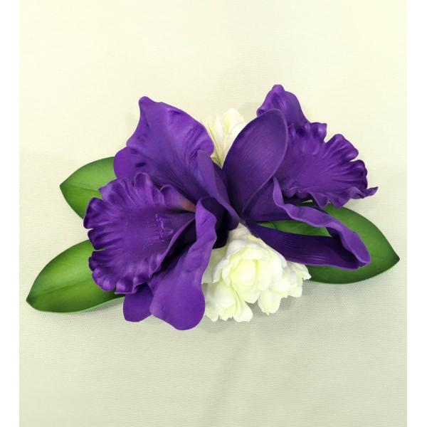 フラダンス カトレア・チューブローズ2連 ヘアクリップ パープル 3081pu