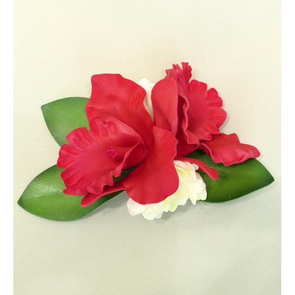 フラダンス カトレア・チューブローズ2連 ヘアクリップ レッド 3081rd