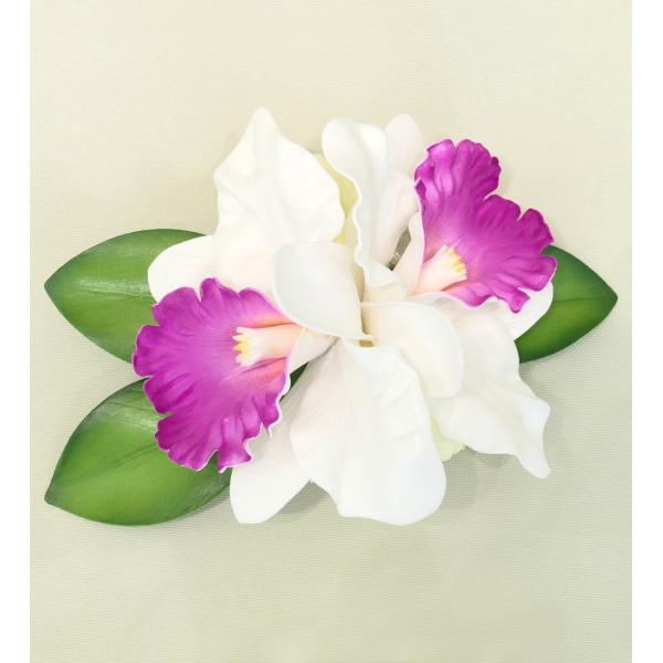 フラダンス カトレア・チューブローズ2連 ヘアクリップ ホワイト 3081wh