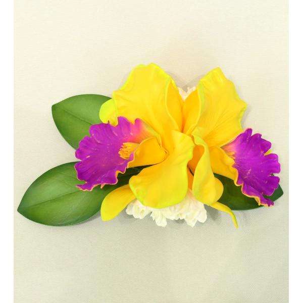 フラダンス カトレア・チューブローズ2連 ヘアクリップ イエロー 3081ye