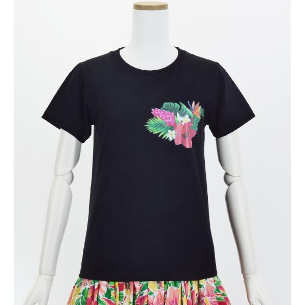 フラダンス Tシャツ [XL] ハワイアンフラワー ブラック 3083xlb