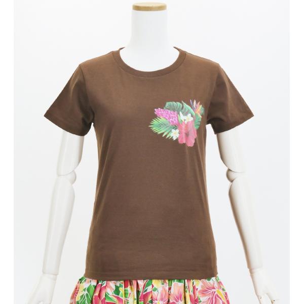 フラダンス Tシャツ [XL] ハワイアンフラワー ブラウン 3083xlbr