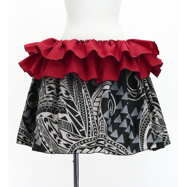 タヒチアン スカート 45cm丈 レッド×ブラック 3233