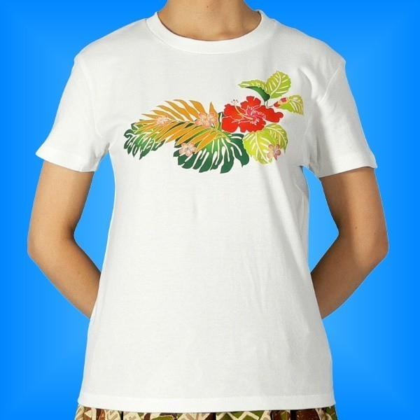フラダンス Tシャツ [3L] ハイビスカス ホワイト 527-3lw