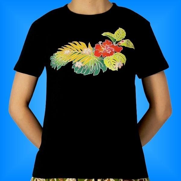 フラダンス Tシャツ [4L] ハイビスカス ブラック 527-4lb