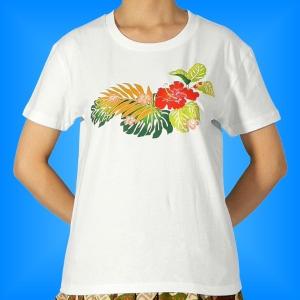 フラダンス Tシャツ [M] ハイビスカス ホワイト 527mw｜emika