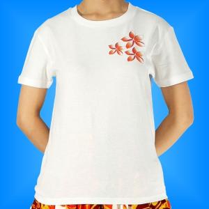 フラダンス Tシャツ L サイド プルメリア ホワイト 552lw｜emika