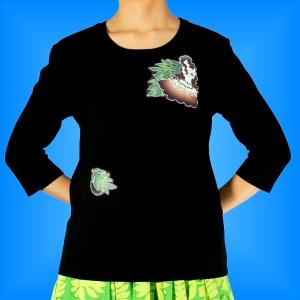 フラダンス ７分袖 Tシャツ Ｌ ヒイアカ ブラック 700lb