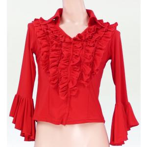 フラメンコ シャツカラー フリルブラウス レッド フリーサイズ