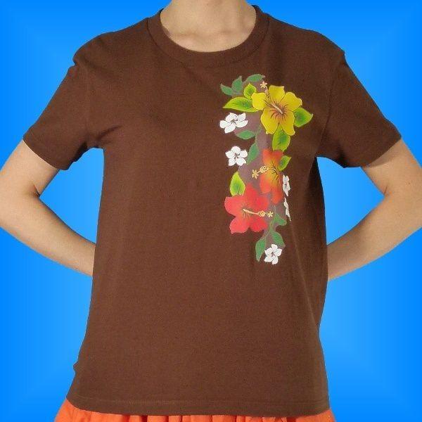 フラダンス Tシャツ [M]  ハイビスカス ブラウン 980mbr