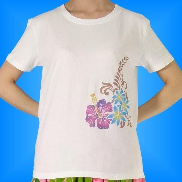 フラダンス Tシャツ [4L] ハイビスカス・ティアレ ホワイト 982-4lw