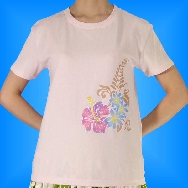 フラダンス Tシャツ [L]  ハイビスカス・ティアレ ピンク 982lp