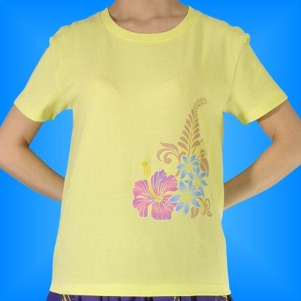 フラダンス Tシャツ [L]  ハイビスカス・ティアレ イエロー 982ly