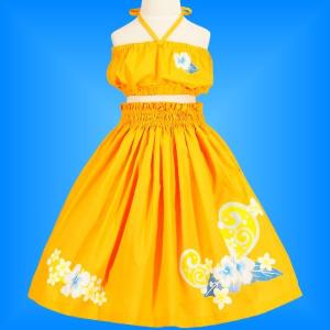 フラダンス ケイキ 上下 セット キッズ イエロー Lサイズ c4L