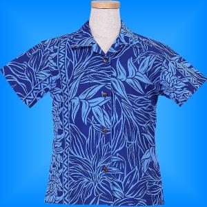 アロハシャツ ガールズ ブルー ヘリコニア 120サイズ c84bl120