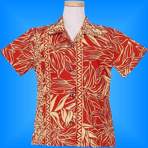 アロハシャツ ガールズ ブラウン ヘリコニア 120サイズ c84br120