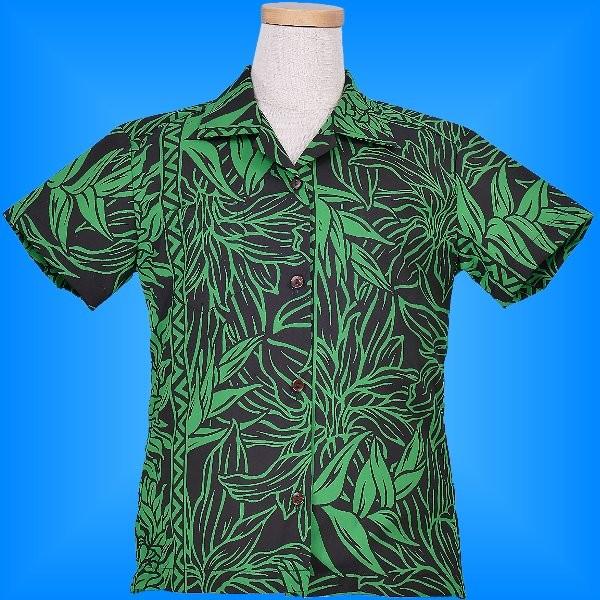 アロハシャツ ガールズ グリーン ヘリコニア 120サイズ c84g120