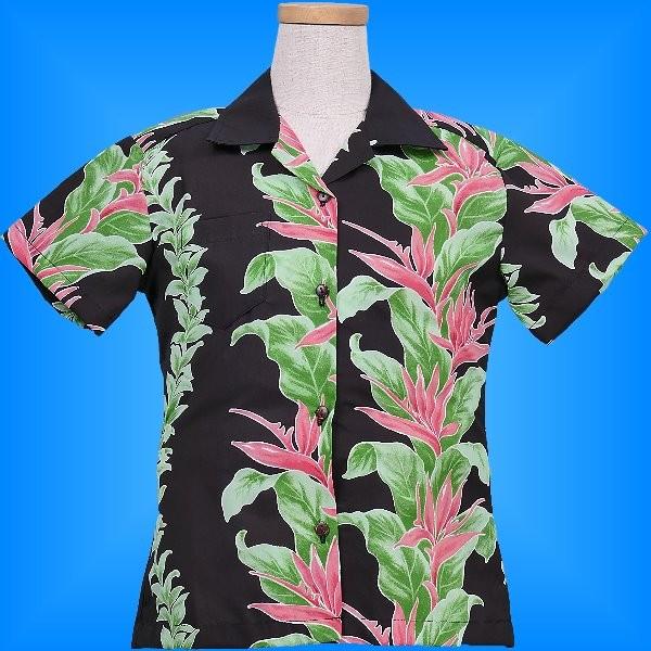 アロハシャツ ガールズ ブラック ヘリコニア 120サイズ c89b120