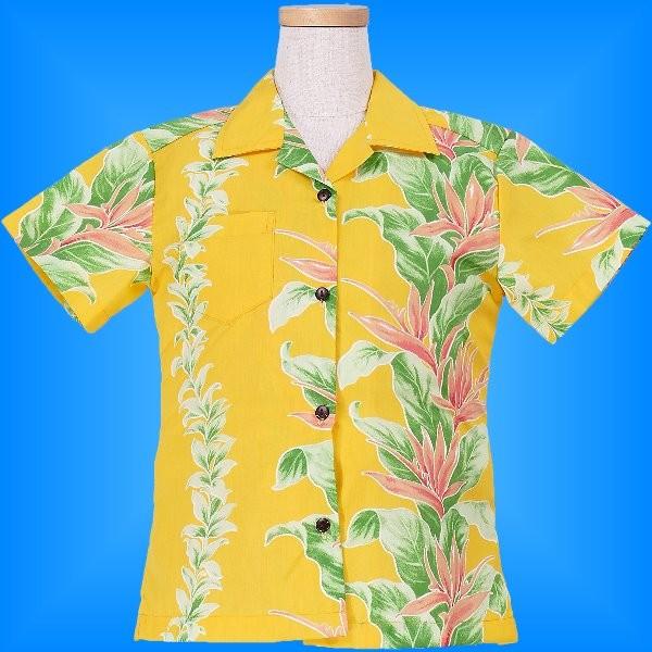 アロハシャツ ガールズ イエロー ヘリコニア 120サイズ c89y120