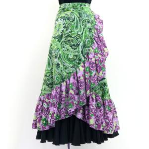 フラメンコ 巻きスカート パッチワーク柄×ペイズリー ネイビー×ピンク