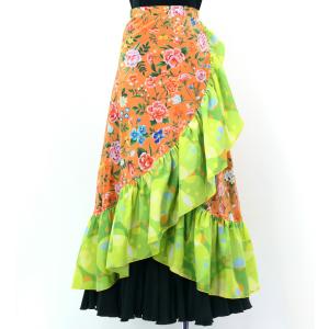 フラメンコ 水玉 フリル セミマーメイド ファルダ スカート ブルー