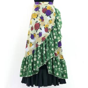 フラメンコ 水玉 斜めフリル ファルダスカート グリーン Mサイズ