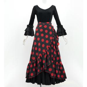 フラメンコ 巻きスカート 水玉 ブラック×レッ...の詳細画像1