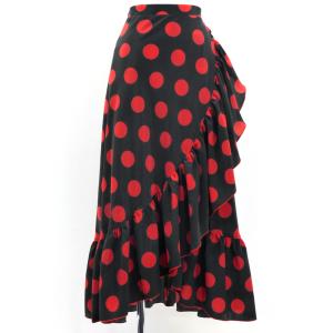 フラメンコ 巻きスカート 水玉 ブラック×レッ...の詳細画像2