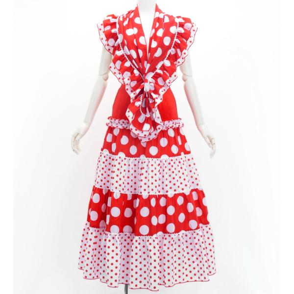 フラメンコ ピキージョ＆スカートセット 水玉 レッド×ホワイト S-Lサイズ FPS-2