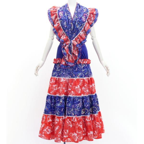 フラメンコ ピキージョ＆スカートセット ペイズリー ネイビー×レッド S-Lサイズ FPS-7