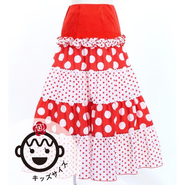 キッズ フラメンコ ティアードスカート 水玉 レッド×ホワイト 120・140サイズ FSp-9