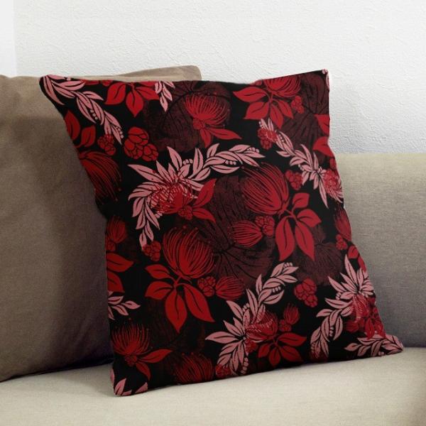 クッションカバー ハワイアン レフア×無地　ICKH-514-RDBK-V
