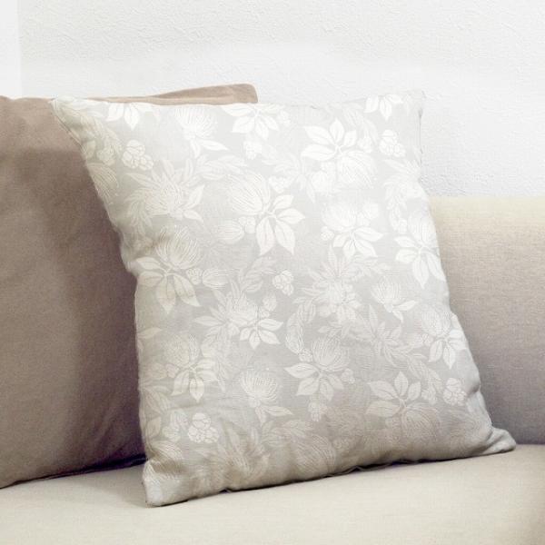 クッションカバー ハワイアン レフア×無地　ICKH-514-WH-V