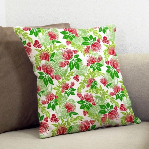 クッションカバー ハワイアン レフア×無地　ICKH-514-WHGR-V