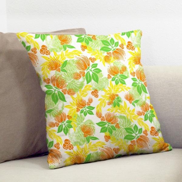 クッションカバー ハワイアン レフア×無地　ICKH-514-WHYE-V