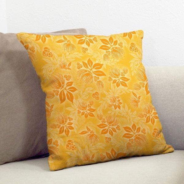 クッションカバー ハワイアン レフア×無地　ICKH-514-YE-V