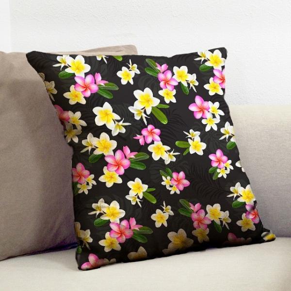 クッションカバー ハワイアン プルメリア×無地　ICKH-518-BK-V