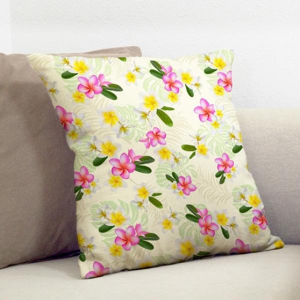 クッションカバー ハワイアン プルメリア×無地　ICKH-518-CR-V