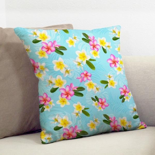 クッションカバー ハワイアン プルメリア×無地　ICKH-518-LBL-V