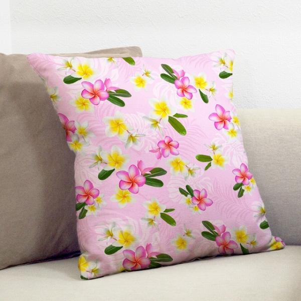 クッションカバー ハワイアン プルメリア×無地　ICKH-518-PI-V
