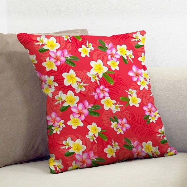 クッションカバー ハワイアン プルメリア×無地　ICKH-518-RD-V