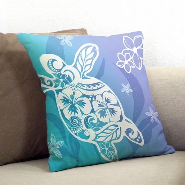 クッションカバー ハワイアン ハイビスカス×ホヌ×グラデーション　ICO-001-LBL-V