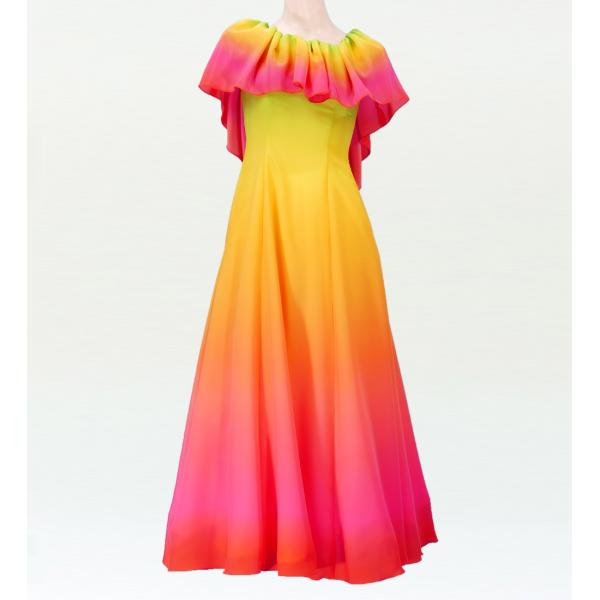 フラドレス [S・M・Lサイズ] ストラップレス ロング丈 グリーン×ピンク J2288grpi