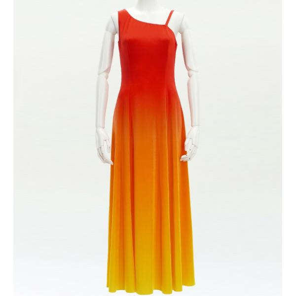 フラドレス [S・M・Lサイズ] グラデーション ワンショルダー ダークオレンジ×イエロー J234...