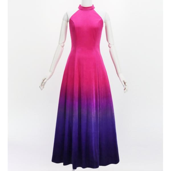 フラドレス [S・M・Lサイズ] ベロア アメリカンスリーブ ロング丈 ピンク×パープル J2711...