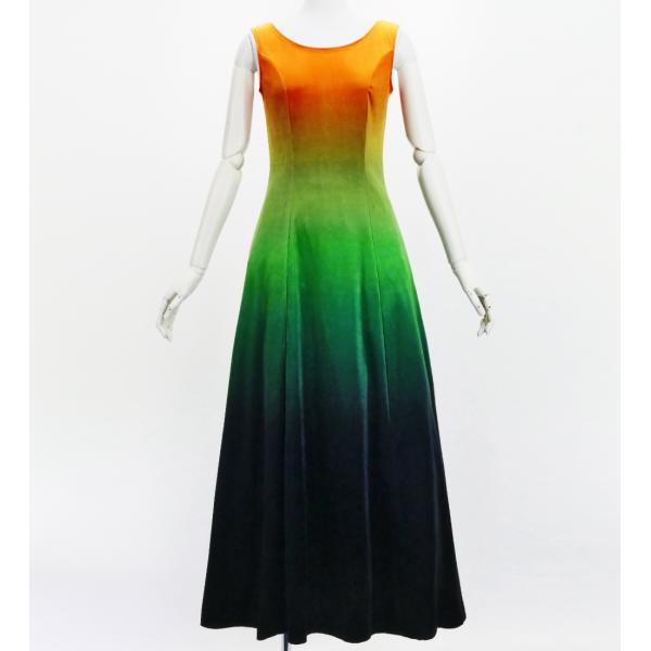 フラドレス [S・M・Lサイズ] ベロア ロング丈 オレンジ×グリーン J2714orgr